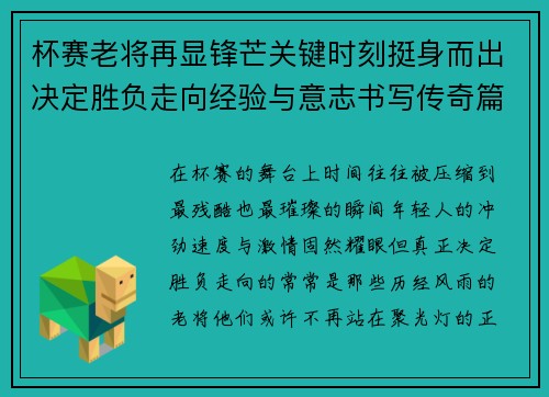 杯赛老将再显锋芒关键时刻挺身而出决定胜负走向经验与意志书写传奇篇章